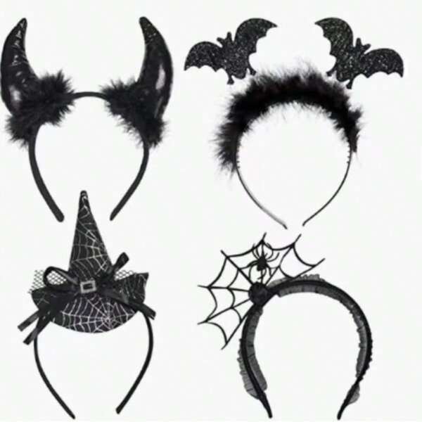 Halloween Devil Headband Party Costume Creative Spider Web Masquerade Headpiece Bat Hair Clip, Polyester Fiber (Polyester) Halloween Decoration