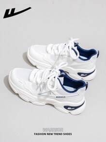 1 双 WARRIOR 女式厚底系带软底休闲鞋，低帮户外平底鞋，圆头低跟防滑纯色优雅软底登山鞋，适合学生，毕业照，平底鞋，低帮皮面运动滑板鞋 - WXY-5075L白深藍色 - 查看 7