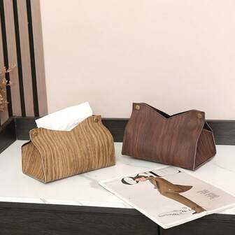 علبة مناديل من الجلد الفاخر والخشب المحبب، مواد فاخرة للاستخدام في الفندق والسيارة والمنزل، حامل مناديل جلدي، ديكور منزلي وتخزين مستحضرات التجميل