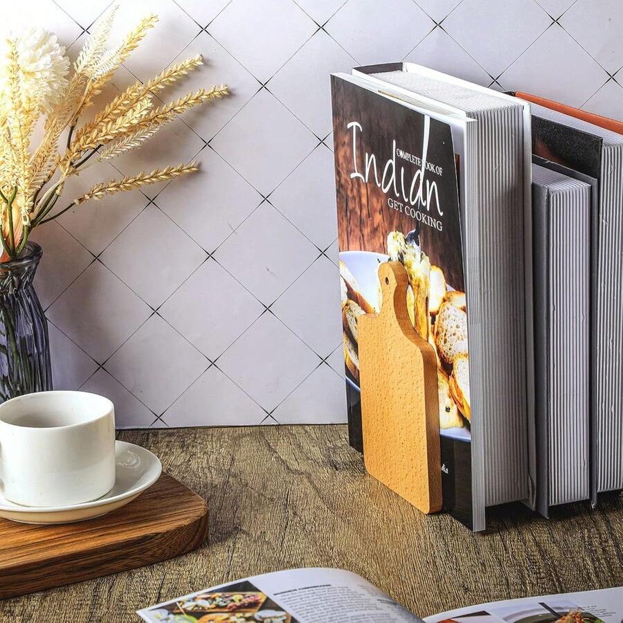Wood Bookends, Kitchen Cookbook Bookends Quality Cutting Board Decorative Wooden Book Ends For Office Files Magazine Kitchen Books(Beech) - cây sồi - Xem 1