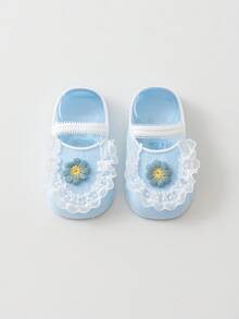 1 Pair Breathable Thin Baby Boat Socks, Floral Lace Design, For Toddlers 0-1 Years Old, Summer