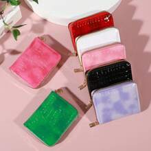 Compact Chic Mini Wallet - Faux Leather, Crocodile Print, Card & Coin Holder With Polyester Lining And Secure Buckle