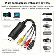 USB-Video-Aufnahmekarte zum Plug & Play - RCA zu HD 720P-Konverter für VHS, VCR, Hi8, DV-Tapes - kompatibel mit PC & unterstützt PAL/NTSC-Formate