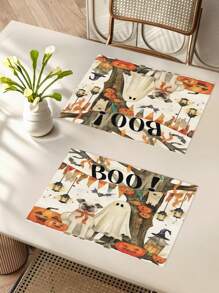 1 buc/4 buc/6 buc/48 buc Covorașe cu model de fantome de Halloween, Covorașe sezoniere de Halloween, Material asemănător inului în stil modern, Decor de casă de Halloween, Articole pentru petreceri de interior și exterior, Decorațiune tematică de Halloween, Decor de cameră. Potrivit pentru decorarea casei și a bucătăriei și decorarea petrecerii de Halloween.