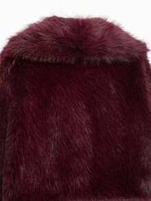 Camellia New Autumn/Winter Faux Fox Fur Collar Fashionable Short Jacket, Youthful Artificial Fur Coat - Burgundy - View 11