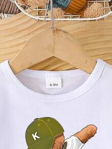Baby Boy Casual Cute Comfortable Bear Print Short Sleeve Top And Print Pants Set, Lightweight For Summer - Multicolor - View 6