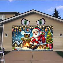 Tapiz de poliéster con diseño de Papá Noel en la chimenea - Decoración navideña clásica para el hogar, con acentos dorados, apto para fiestas interiores/exteriores y photocalls, lavable a máquina, perfecto para Navidad