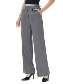 Women's Petite/Regular/Tall 3 Lengths Wrinkle-Free Flowy Office Dress Pants Slacks Breathable Workout Casual Wide Leg Stretchy High Waist Business Trousers - Màu Xám nhạt - Xem 7