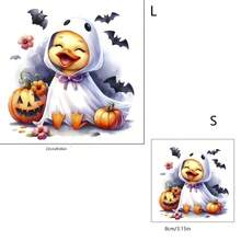 1 pièce/2 pièces/3 pièces Autocollant fantôme de canard d'Halloween, atmosphère d'horreur, convient pour les vêtements, sacs, impression transfert thermique sur t-shirt, décoration de coussin - multi-couleur, plastique durable et lavable pour t-shirt, Sweat-shirt-shirt, jeans, sacs, coussins et chapeaux, transfert thermique