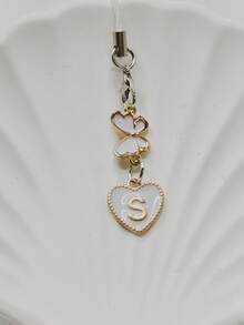 1pc Metallic Heart & Alphabet Letter A-Z Charm Phone Pendant - Black - View 45
