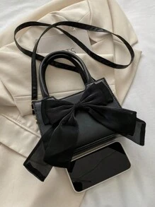 1pc Black Mini Bow Handbag - Black - View 3