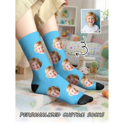 1 par de calcetines de tubo medio personalizados para niños, con cualquier cara que se desee poner en los calcetines, para niños y niñas, calcetines personalizados con fotos, pares de imágenes personalizadas interesantes con calcetines de largo medio a largo