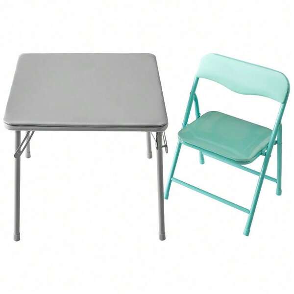 2-Piece Children's Desk And Chair Set - A Foldable Activity Table With 2 Chairs For Toddlers And Children Aged 3-7, Featuring A Durable Metal Frame And Easy Assembly