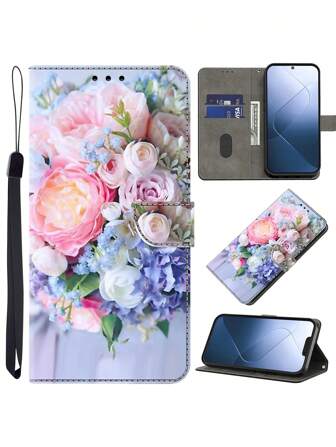 GLANDOTU PU-Leder Stehende Faltbare Geldbörse mit Magnetverschluss, Kartenfach und stoßfestem Klappendeckel, kompatibel mit Samsung Galaxy Handy und anderen - Bunte Blumen kompatibel mit iPhone15/15Plus/15Pro/15Promax, wasserdicht, sturzsicher, kratzfest