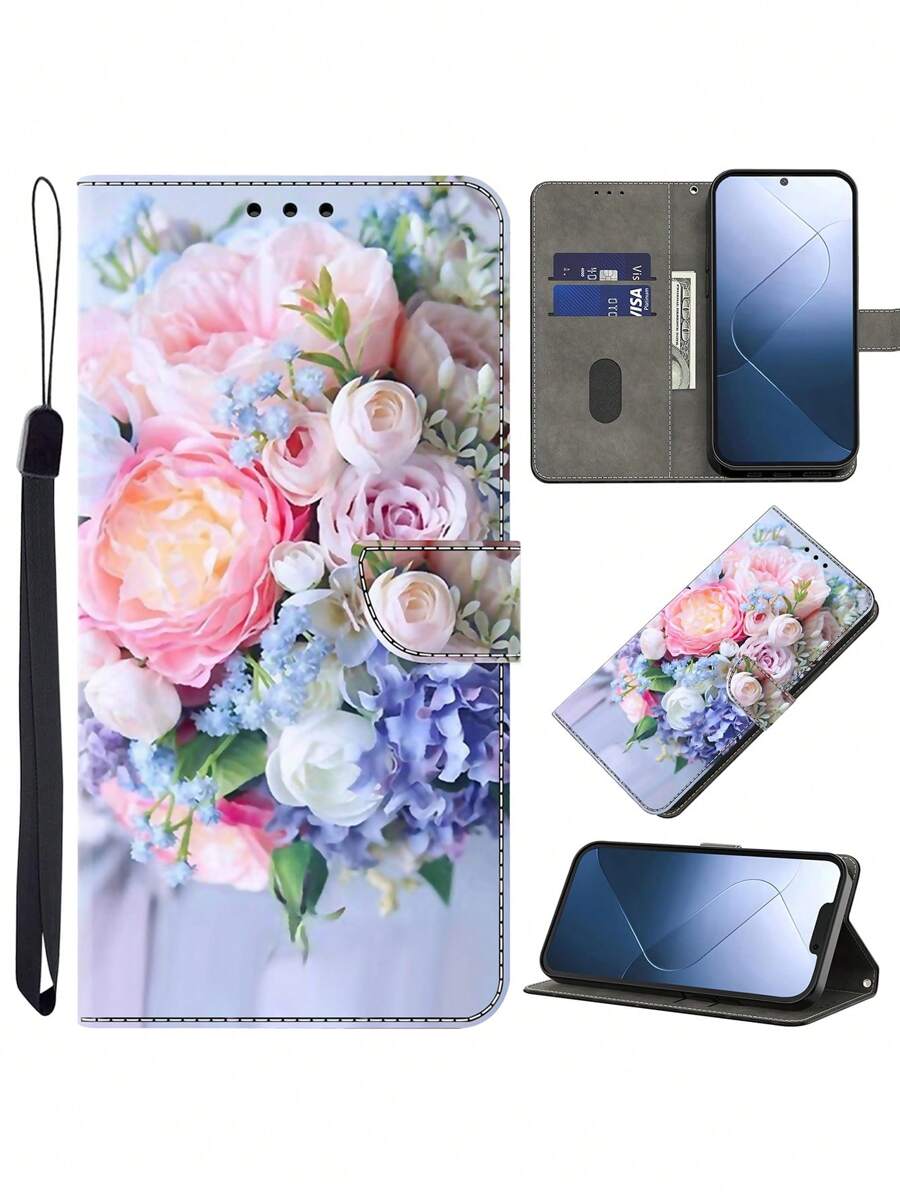 GLANDOTU PU Leather Standing Folding Wallet Case With Magnetic Closure Card Slot And Shock Resistant Flip Flap Compatible With Samsung Galaxy Mobile Phones And Others - Colourful Flowers Compatible With IPhone15/15Plus/15Pro/15Promax Waterproof Anti-Fall Scratch Resistant