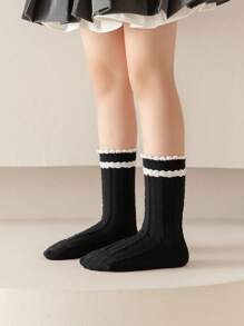 1 Pair/2 Pairs/4 Pairs Girls Double-Layer Lace Mid-Calf Socks, Spring/Summer - Multicolor - View 9