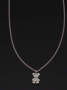 1PC 小熊男士简约钛钢长链+铜锆石吊坠材质项链简约可爱适合生日礼物，男女情侣日常搭配佩戴 - 小熊吊墜項鍊 - 查看 11