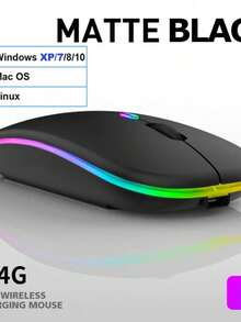 Ratón inalámbrico con retroiluminación LED RGB, recargable por USB, silencioso y compatible con Bluetooth para gaming o PC - Negro - Ver 6