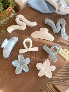 1PC High Quality Plastic Hair Claw Clips, 4inch Strong Hold Nonslip Jaw Clip, Large Marble Hair Barrettes For Thick Thin Hair, French Elegant Fashion Hair Claw, Hair Accessories For Women Girls, For Work Dating Party Daily Use, Holiday Birthday Valentine's Day Mother's Day Gift, Summer Vacation Beach Accessories, Acetate Hair Clamps, Blue Pink White, Hair Clutch Hair Catcher Clip Vacay Hair Clips - Multicolor - View 6