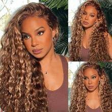 MEGALOOK Peruca Lace Front Ondas de Água Loiro Mel 6x5/13x4 Destaque P4/27 Pré-Aparada Pré-Cortada Fechamento de Renda Sem Cola Cabelo Humano 18-30 Polegadas Peruca Colorida de Alta Qualidade Amigável para Iniciantes