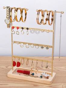 1pc Solid Wood Base Desktop Jewelry Stand, Perfect For Organizing And Storing Watches, Earrings, Bracelets, Necklaces, Etc Christmas Gift.