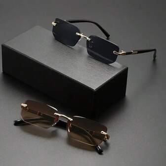 1 副时尚方形无框太阳镜，男女通用经典休闲款，适合日常、度假、海滩、驾驶、露营、Y2K 风格、所有季节