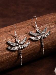 Pendientes Colgantes Tallados De Libélula Vintage De Estilo Bohemio - Joyería Retro Plateada En Plata Para Mujeres Con Estilo