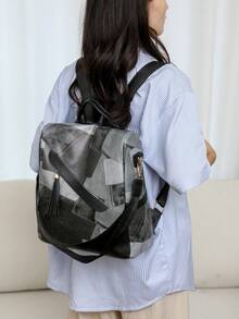 Anti-Theft Stitching Pattern Backpack, Women's Wallet, Multifunctional Fashion Daily Bag, Multi-Pocket Lightweight Travel Bag, Large Capacity Minimalist Backpack, Convenient Backpack, Suitable For Students, Nurses, Teachers, Business People, Travel, Business Trips, Commuting, Shopping, Office, Dates, Hiking, Training, Work, Birthday Gifts, Holiday Gifts, Backpack - Multicolor - View 10