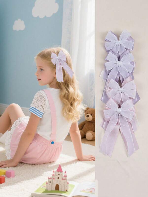 4-delige strik-haarspeldjes voor meisjes, parelhaarspeldjes, antisliphaarspeldjes, geschikt voor dagelijks gebruik, feestjes, uitjes en evenementen
