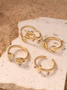 1PC/4PCS Gold Adjustable Toe Ring Set – Heart Cross Rose Paw Design Foot Jewelry For Women Summer Beach Style