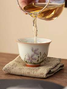 1/2/6个草本灰花陶瓷茶杯，手绘简约陶瓷浓缩咖啡杯，适合客人、聚会、下午茶、红茶、品茶、功夫茶、水杯、陶瓷杯 - 彩色 - 查看 4