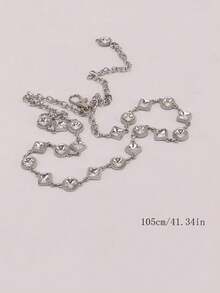 Silver Versatile Square & Round Rhinestone Decor Thin Waist Chain, Minimalist Chic Fashion Accessory To Pair With Dresses And Shirts Fall, Autumn, Halloween - Multicolor - View 2