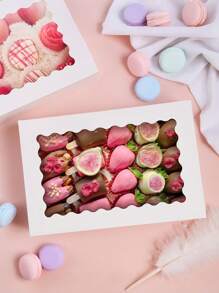 10pcs/1pc Bread Boxes With Window, 12" X 8" X 2.5" (30.5cm X 20.3cm X 6.4cm), Large White Cookie Boxes, Automatic Pop-Up Candy Boxes, Suitable For Pie, Cake, Muffin, Donut And Pastry, Party, Holiday, Wedding, Birthday - Pink - View 9