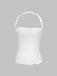 XLLAIS 性感露背针织吊带衫，全白款，秋季女装，弹力休闲修身款女士吊带背心 - 白色 - 查看 5