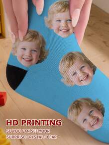 1 Pair Of Customized Face Children's Mid Tube Socks, Put Any Face On Socks,Boy And Girl, Personalized Socks For With Photos, Interesting Customized Picture Pairs With Medium To Long Socks