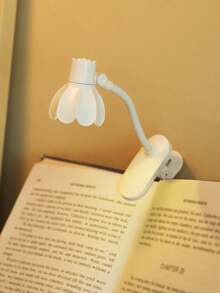 1个迷你可调节角度铃兰花形LED阅读灯，带夹子，桌面装饰迷你台灯，夜间护眼阅读灯（含电池），床头阅读灯
