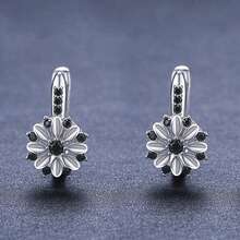 1 Stück 925 Sterling Silber elegante schwarze Zirkonia Blumen Ohrstecker für Frauen, geeignet für den täglichen Gebrauch, Feiertage, Geburtstage, Geschenke für Familie und Freunde - Silber - Übersicht 2