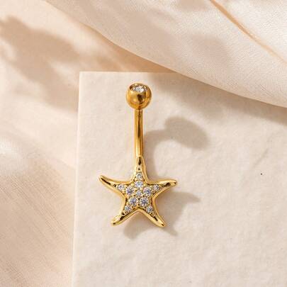 1 chiếc khuyên rốn đính đá Cubic Zirconia hình sao biển gợi cảm, thích hợp cho trang phục hàng ngày, đi nghỉ, dự tiệc của phụ nữ