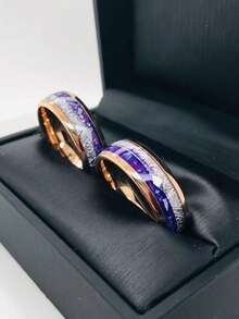 Stainless Steel Ring With Inlaid Silver Foil And Carbon Fiber, Domineering Design For Men Classic Rose Gold Stainless Steel Wedding Band For Men, Arrow Inlay Design, - Multicolor - View 2