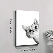 1pc Framed Canvas Poster, Sneaky Cat Wall Art Canvas Paintings, Ideal Gift For Bedroom Living Room Corridor, Wall Art, Room Decoration - 白色 - 查看 10