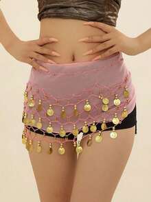 1/2pcs Belly Dance Waist Chain Costume, Metal Mesh Waist Skirt Decor, Coin Waist Belt, Dance Belt, Bohemian Style (Due To Process Issues, The Random Quantity Of Coins Is Not Fixed) - Multicolor - View 6