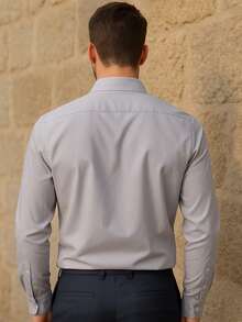 Men's Long Sleeve Dress Shirt Office Casual Good Quality Slim Fit With Spandex Day - 灰色 - 查看 2