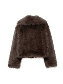 山茶花新款秋冬仿狐狸毛领时尚短款夹克青春时尚人造皮草大衣