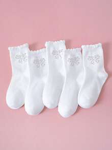 5双女童蕾丝边中筒袜，可爱蝴蝶结设计，时尚柔软透气，适合返校、日常穿着、假期和旅行。 - 彩色 - 查看 6