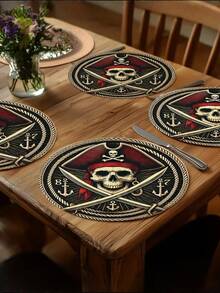 1PC Halloween Table Mats - Spooky Jack-O-Lantern, Ghosts, Bats, Spider Web Designs - Black & Orange Party Decorations - Durable Polyester Round Placemats For Dining, Kitchen, Halloween Party Decor - Easy-Clean Halloween Party Supplies, Halloween Accessories, Festive Dining Setup, Bat And Spider Web Design, Longlasting Decorations, Holiday Shoppers