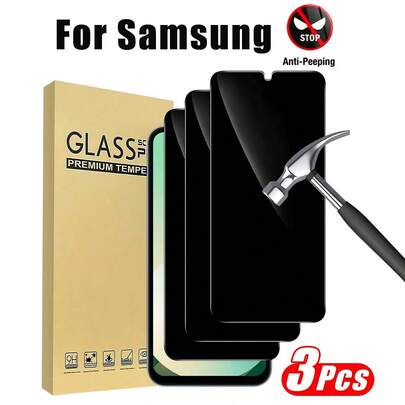 3片装隐私钢化玻璃屏幕保护膜，兼容三星Galaxy系列手机，包括A55 5G、A54、A52、A15、A14、A16、A13、A36、A26等，隐私屏幕保护膜，手机配件，适用于手机壳