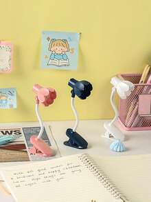 1个迷你可调节角度铃兰花形LED阅读灯，带夹子，桌面装饰迷你台灯，夜间护眼阅读灯（含电池），床头阅读灯