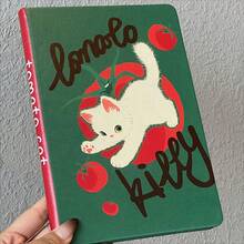 1/2 st söt anteckningsbok med tomatkatt, sött djurtema och tomatkattmönster, rutnät på insidan, pappersomslag, lämplig för skrivning och skissning