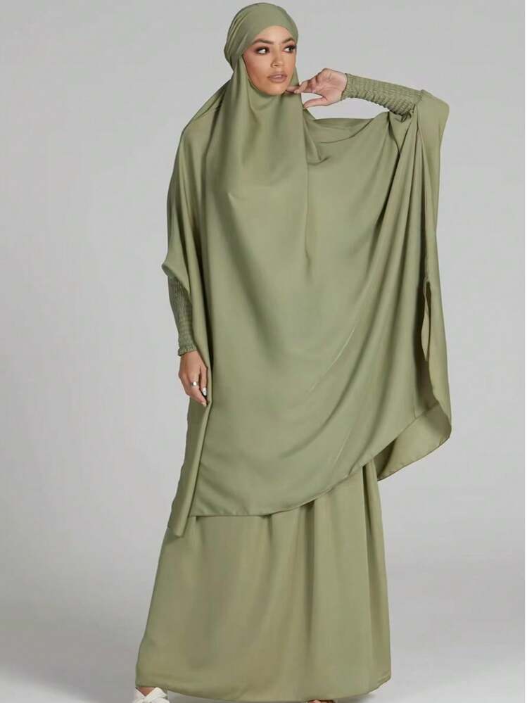 2pcs Nida Fabric Women Loose Comfortable Khimar Abaya Dress Set, Suitable For Outdoor Prayer, All Season, Muslim Islamic Clothing - Multicolor - View 1