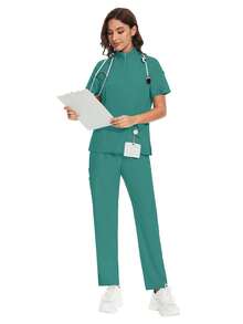 Uniform, Nurse Supplies, Top And Pants Set, Surgical Gown, Clinical Uniform, Beauty Salon, Spa, Hospital, Work Outfit Set - Green - View 5